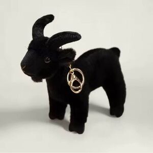 Black Plush Goat with Gold Keychain